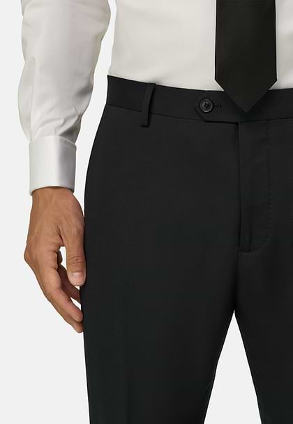 Trousers in Stretch Knitted Wool, Black, hi-res