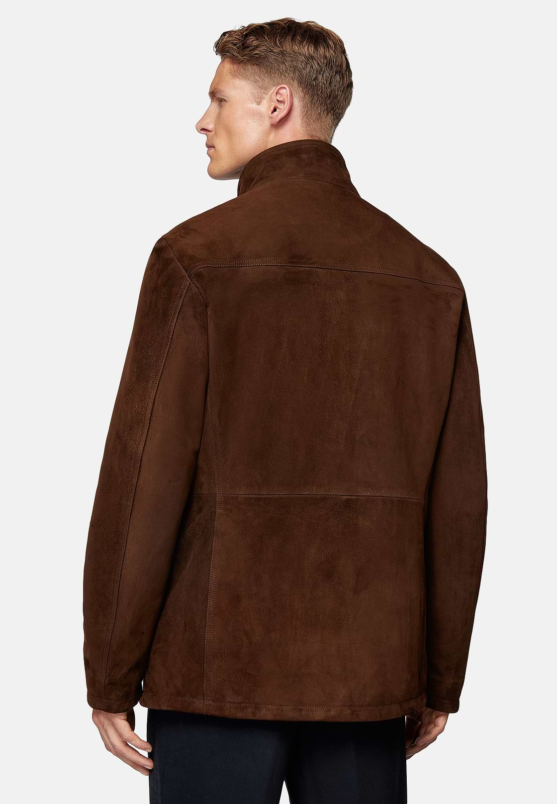 Padded Peacoat in Genuine Suede Leather, Brown, hi-res