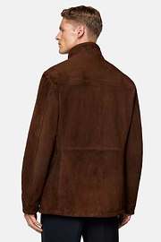 Padded Peacoat in Genuine Suede Leather, Brown, hi-res