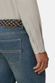 Polo Camicia in Cotone e Seta Regular Fit, Beige, thumb, 4