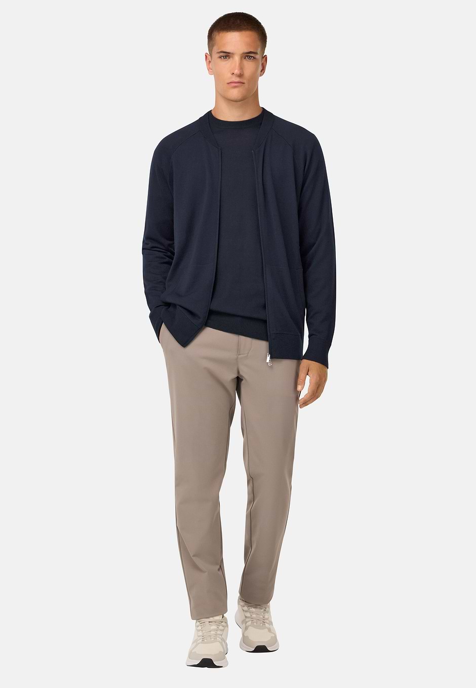 Merino Wool Bomber Jacket, Navy blue, hi-res