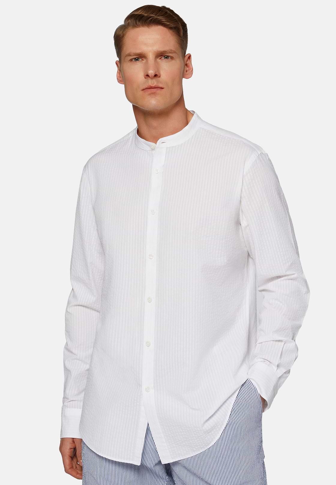 Chemise Blanche En Seersucker Coupe Droite, Blanc, hi-res