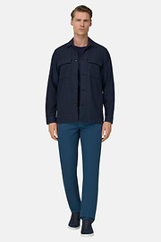 Giacca Camicia In Cotone Lino, Navy, thumb, 1