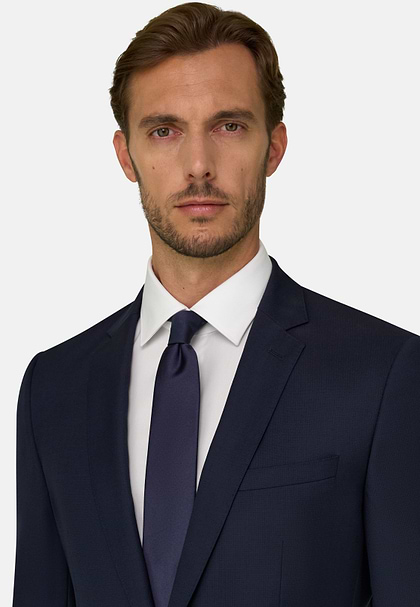 Micro patterned stretch wool blazer, Navy blue, hi-res
