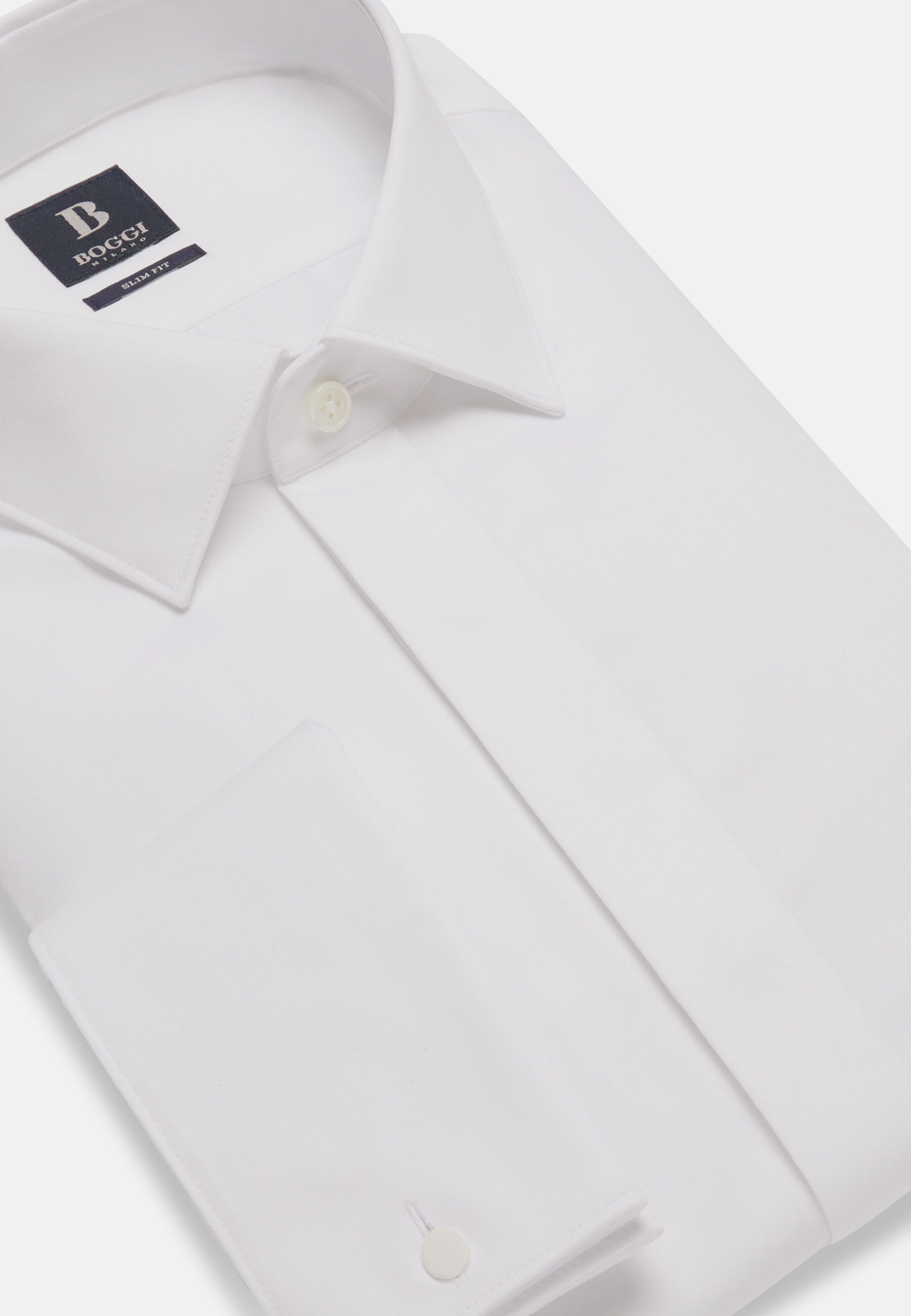 Cotton Satin Slim Fit Shirt, White, hi-res