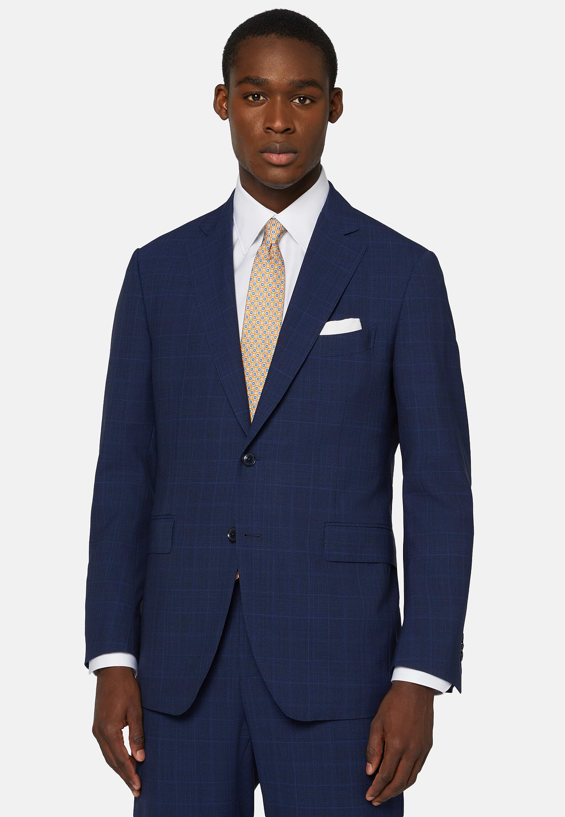 Men s Navy Blue Prince of Wales Check Suit In Super 130 Wool Boggi Milano
