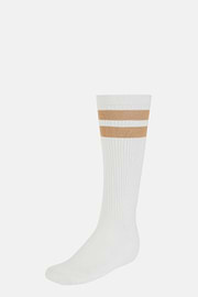 Double Striped Socks in a Cotton Blend, White, hi-res