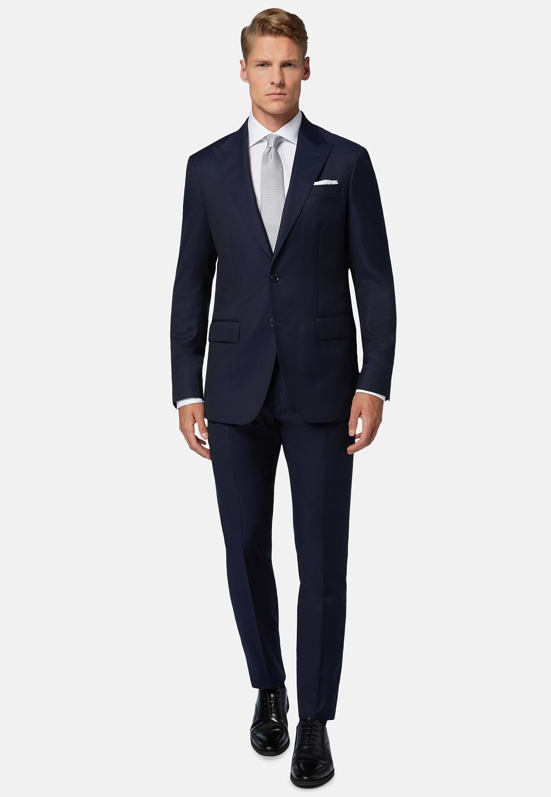 Navy Blue Textured Wool Suit, Navy blue, hi-res