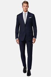 Navy Blue Textured Wool Suit, Navy blue, hi-res