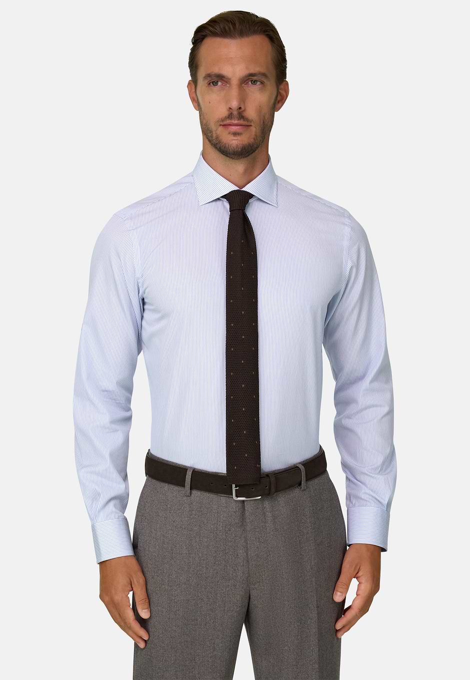 Camisa a Rayas en Popelina de Algodón Regular Fit, Azul claro, hi-res