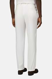 Pantaloni In Cotone Tencel, Bianco, thumb, 3