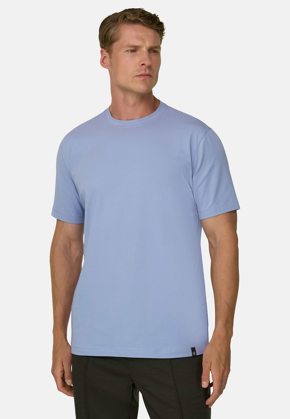 T-Shirt in Supima Katoen Jersey Elastisch, Light Blue, hi-res