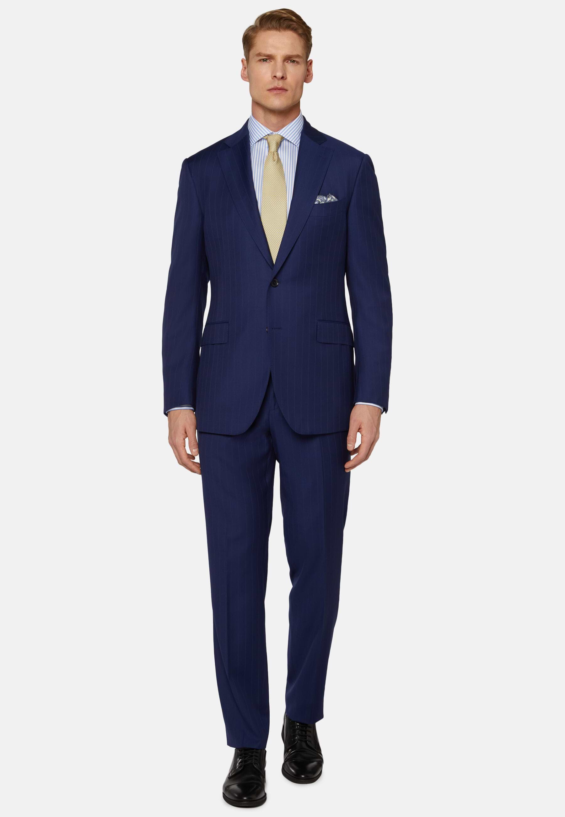 Men s Royal Blue Pinstripe Suit In Super 130 Pure Wool Boggi Milano