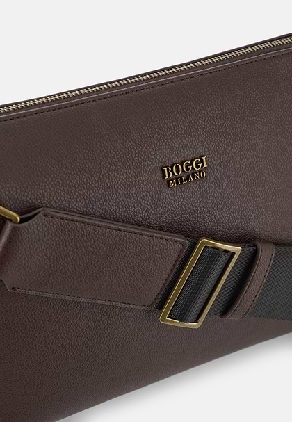 Crossbody Bag in Leather-Effect Fabric, Dark brown, hi-res