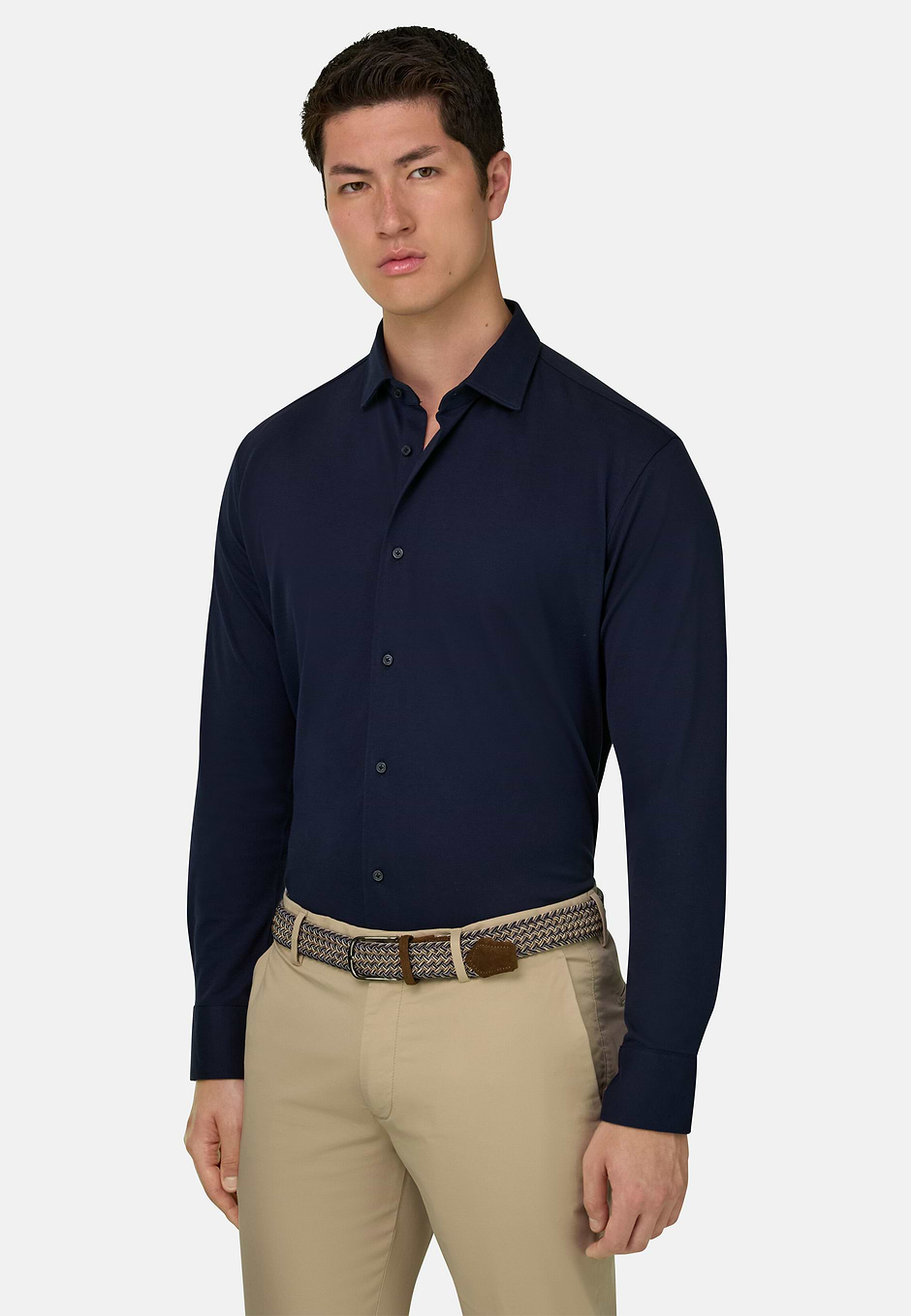 Camisa Estilo Polo De Punto Jersey De Algodón Corte Regular, Azul  Marino, hi-res