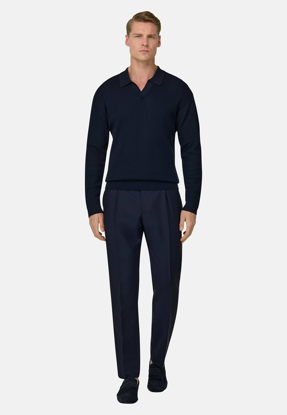Polo Di Maglia In Cotone Seta, Navy, hi-res, 2