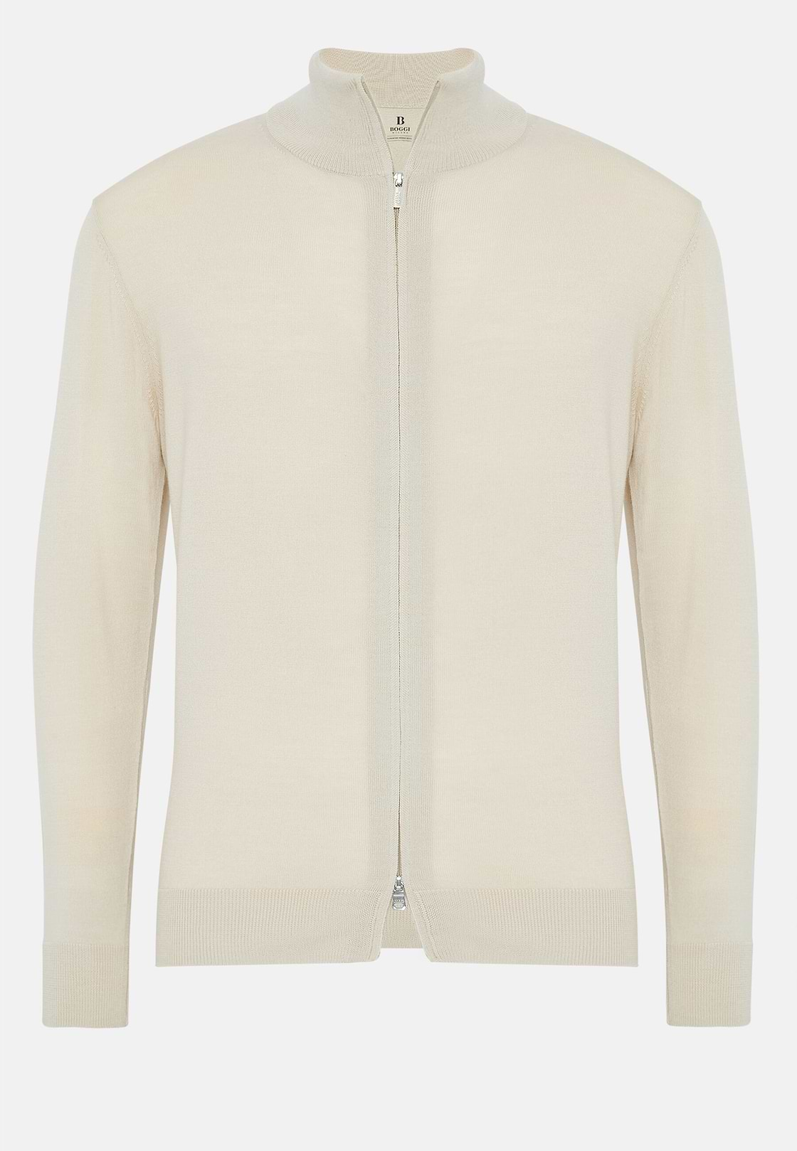 Beige Full Zip Jumper In Merino Wool, Beige, hi-res