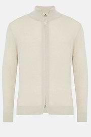 Beige Full Zip Jumper In Merino Wool, Beige, hi-res