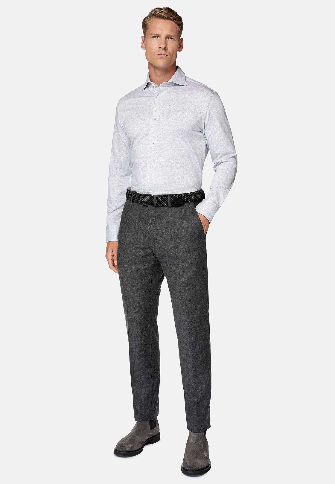 Pantalon En Flanelle Extensible., Gris foncé, hi-res