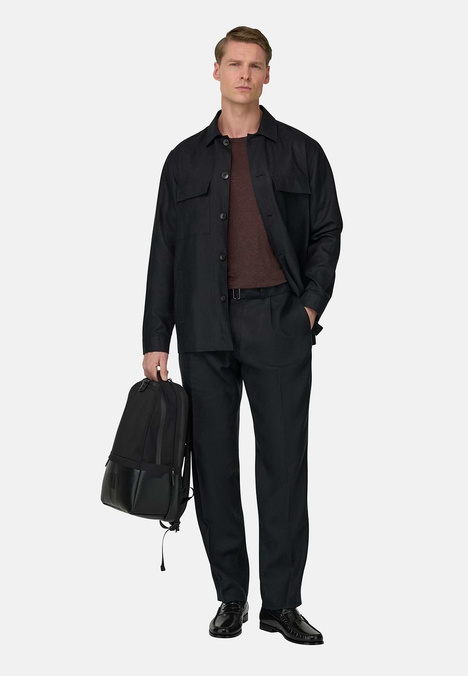 Veste Chemise Link En Pur Lin, Noir, hi-res