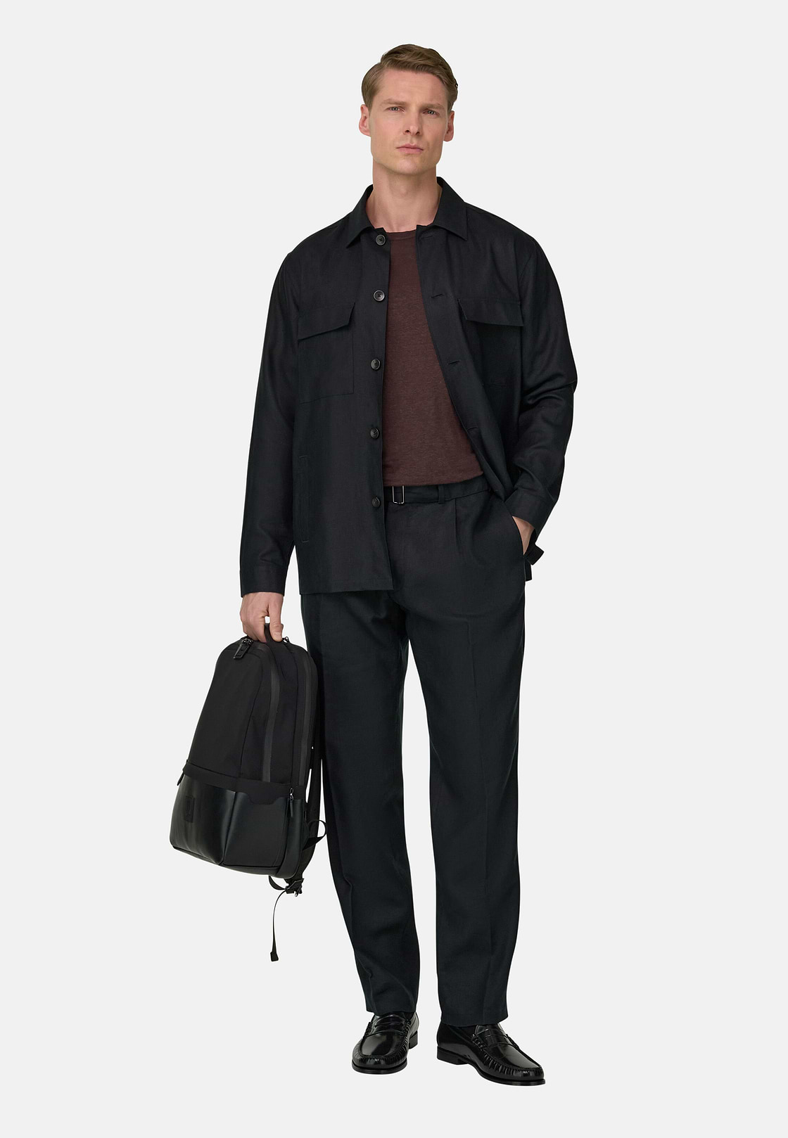 Link Shacket in Pure Linen, Black, hi-res, 2