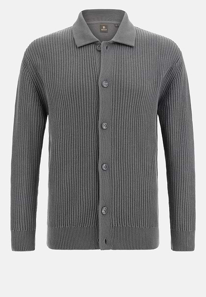 100% Organic Cotton Knitted Cardigan, Charcoal, hi-res