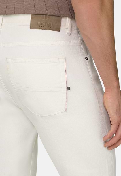 White Selvedge Cotton Denim Jeans, White, hi-res