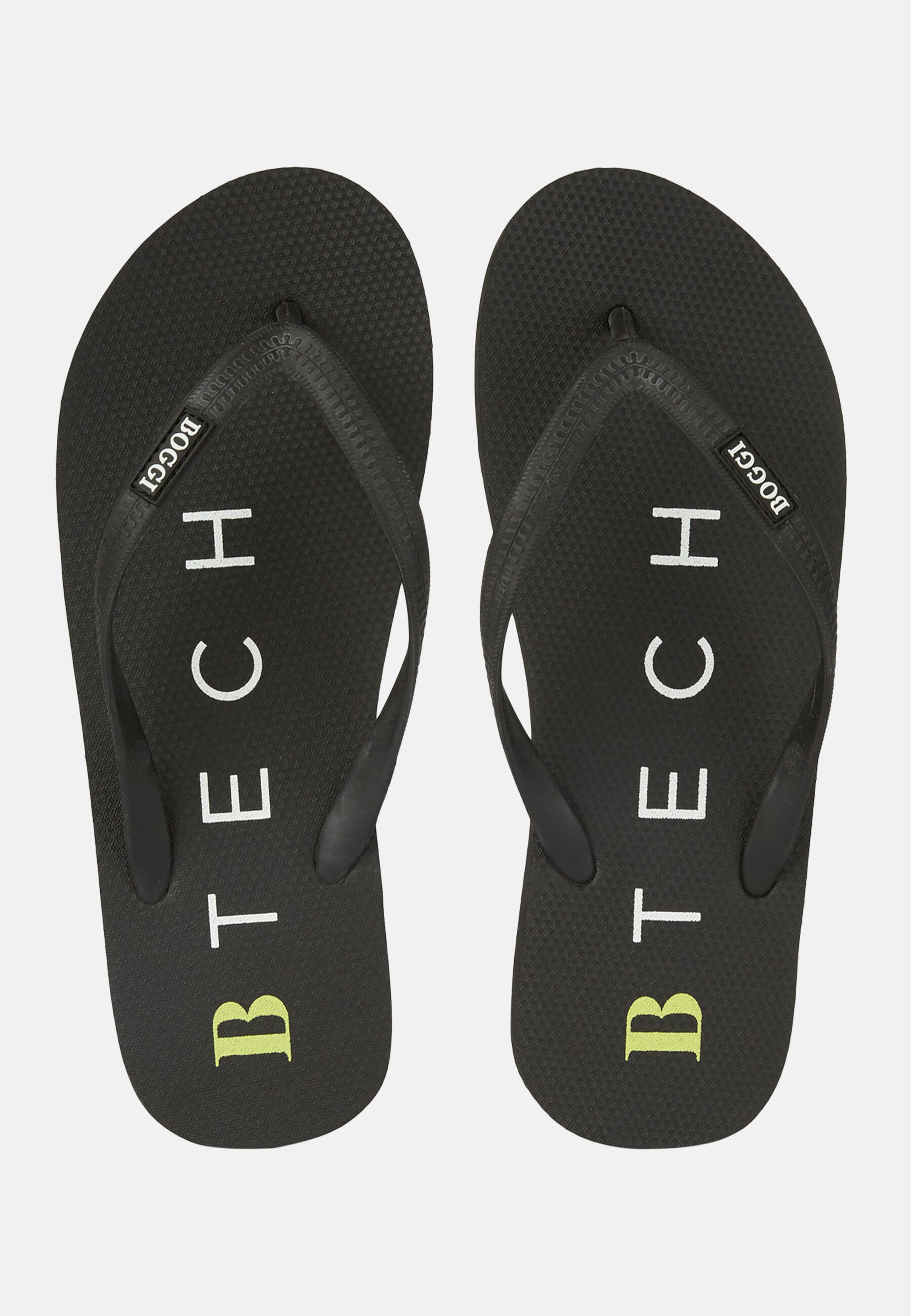 Black Printed Rubber Flip-Flops, Black, hi-res