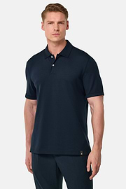 S.Cafè® High-Performance Piqué Polo Shirt, Navy blue, hi-res