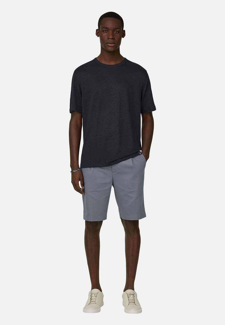 T-Shirt in Stretch Linen Jersey, Navy blue, hi-res