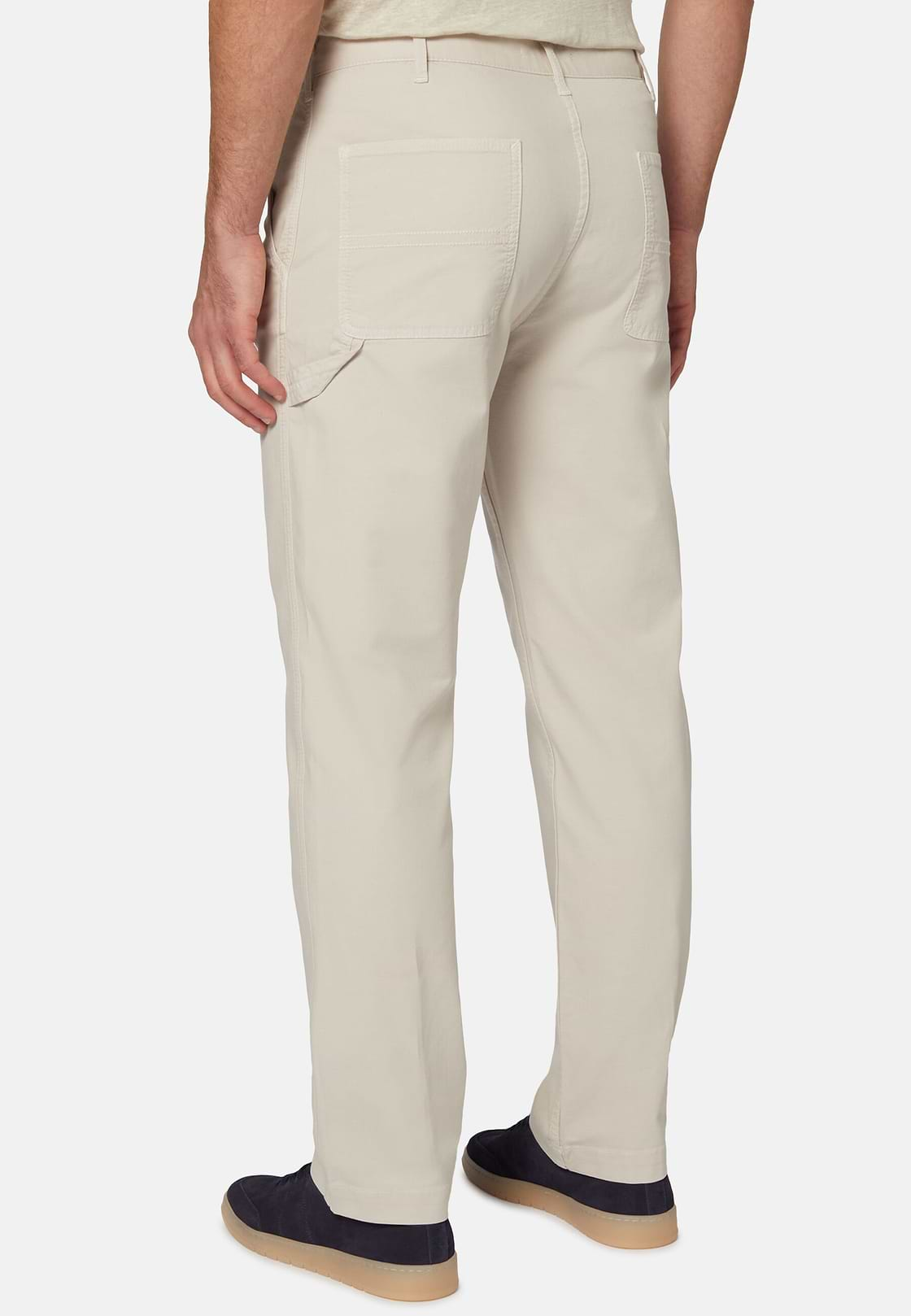 Stretch Cotton Trousers, Cream, hi-res