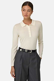 Crew Neck Jumper in Merino Wool Silk, Offwhite, thumb, 1