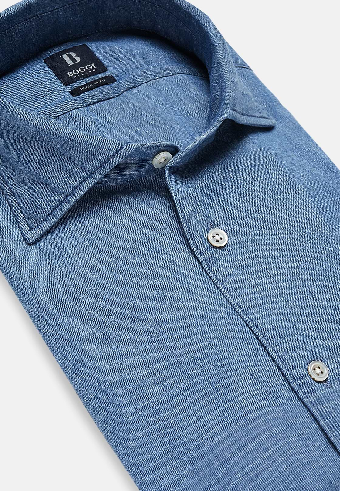 Regular Fit Cotton Denim Shirt, Indigo, hi-res