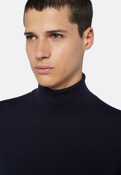 Navy Merino Wool Turtleneck Jumper, Military Green, hi-res
