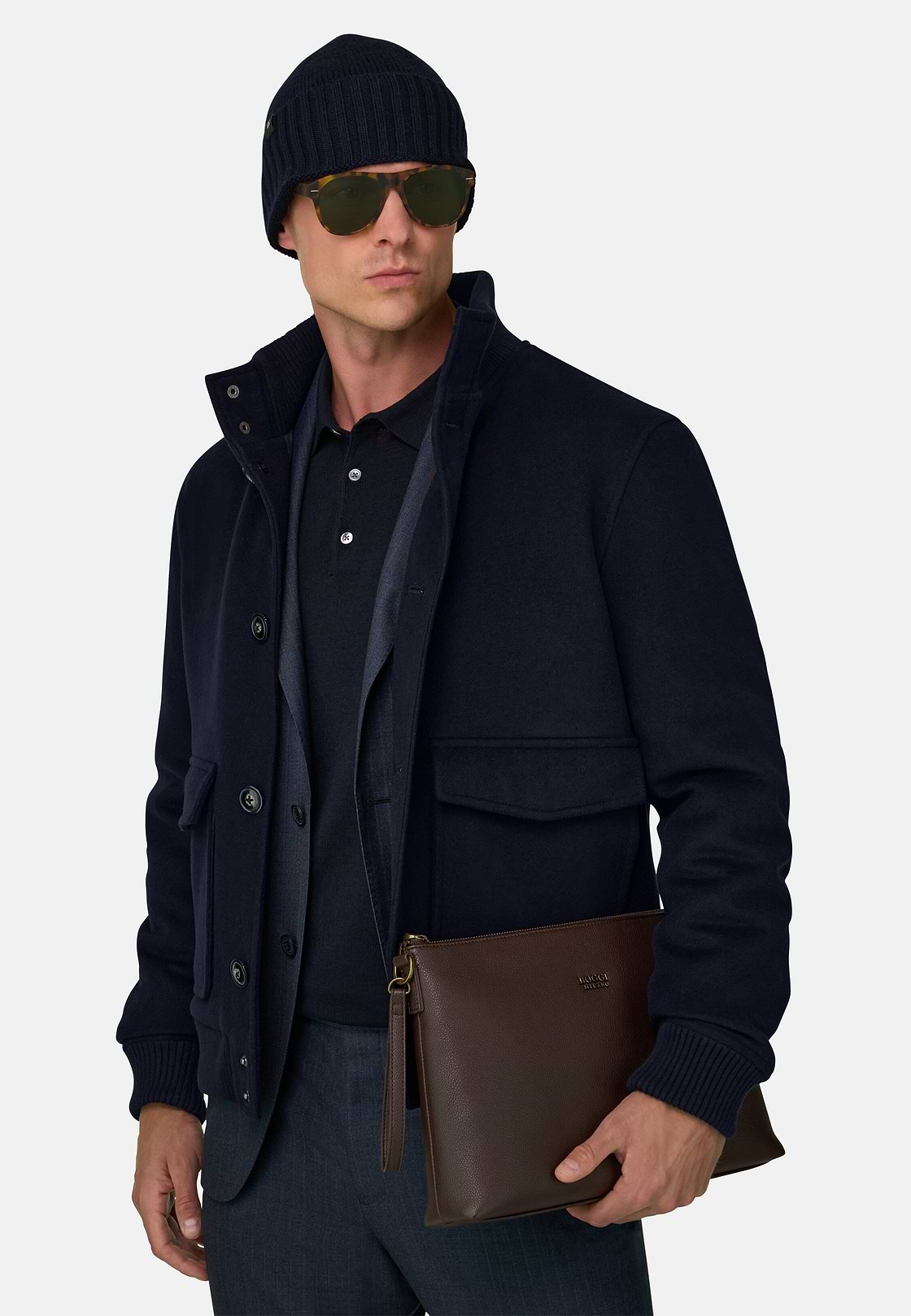 Jacket Padded in Wool Cashmere, Navy blue, hi-res, 1