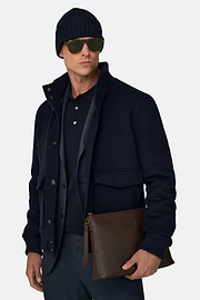 Jacket Padded in Wool Cashmere, Navy blue, thumb, 1