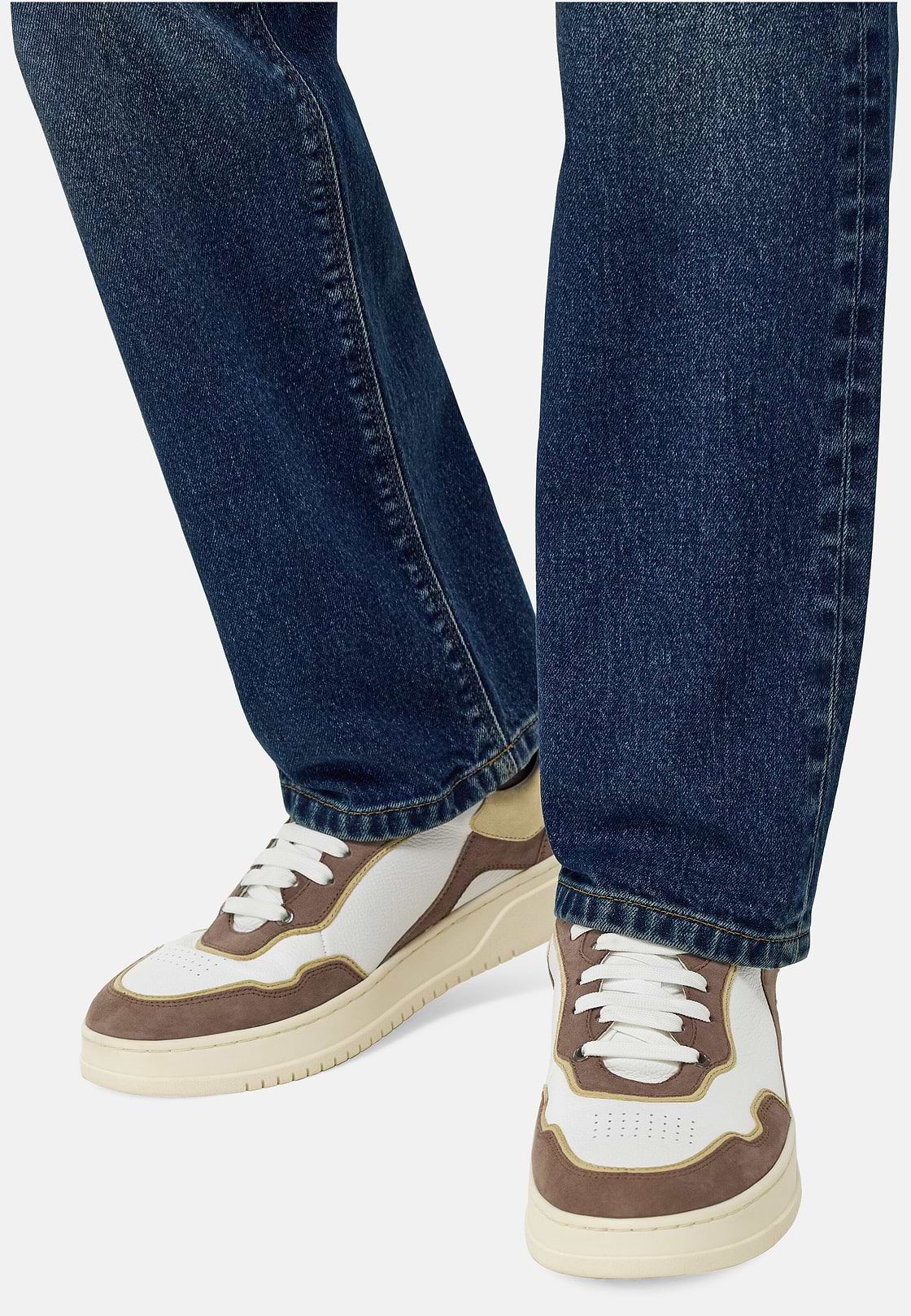 Sneakers En Cuir Mixte, Taupe, hi-res