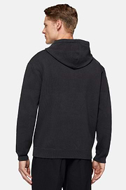 Antrazithfarbenes Strick-Sweatshirt mit Kapuze aus technischer Baumwolle, Holzkohle, hi-res