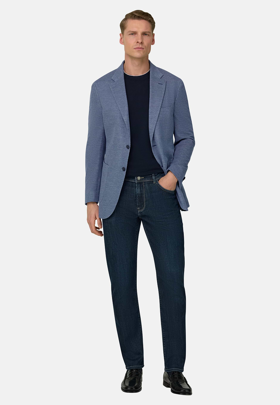 Giacca Punto Spillo In Misto Cotone B Jersey, Blu, hi-res