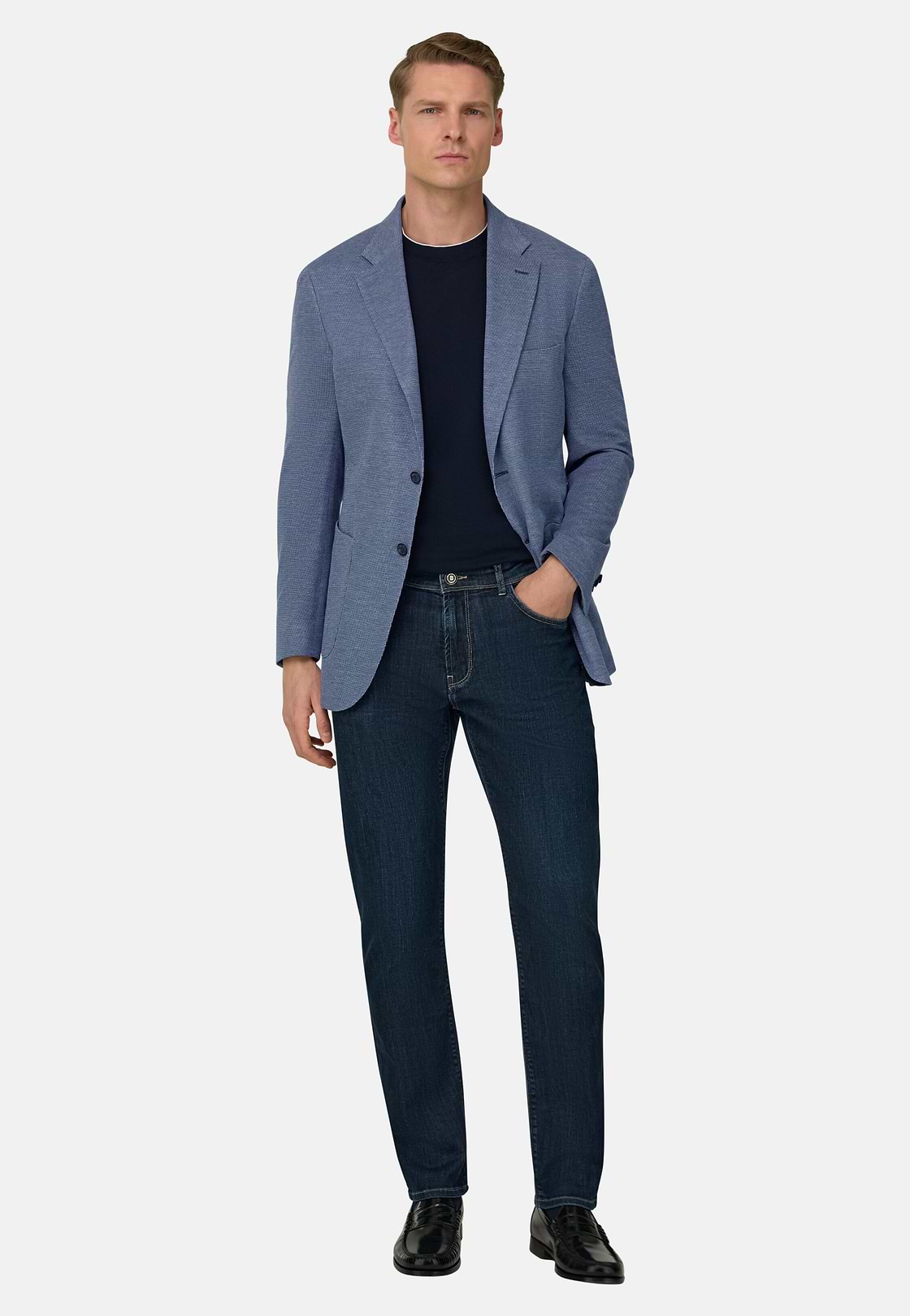 B Jersey Pinpoint Jacket in a Cotton Blend, Blue, hi-res, 2
