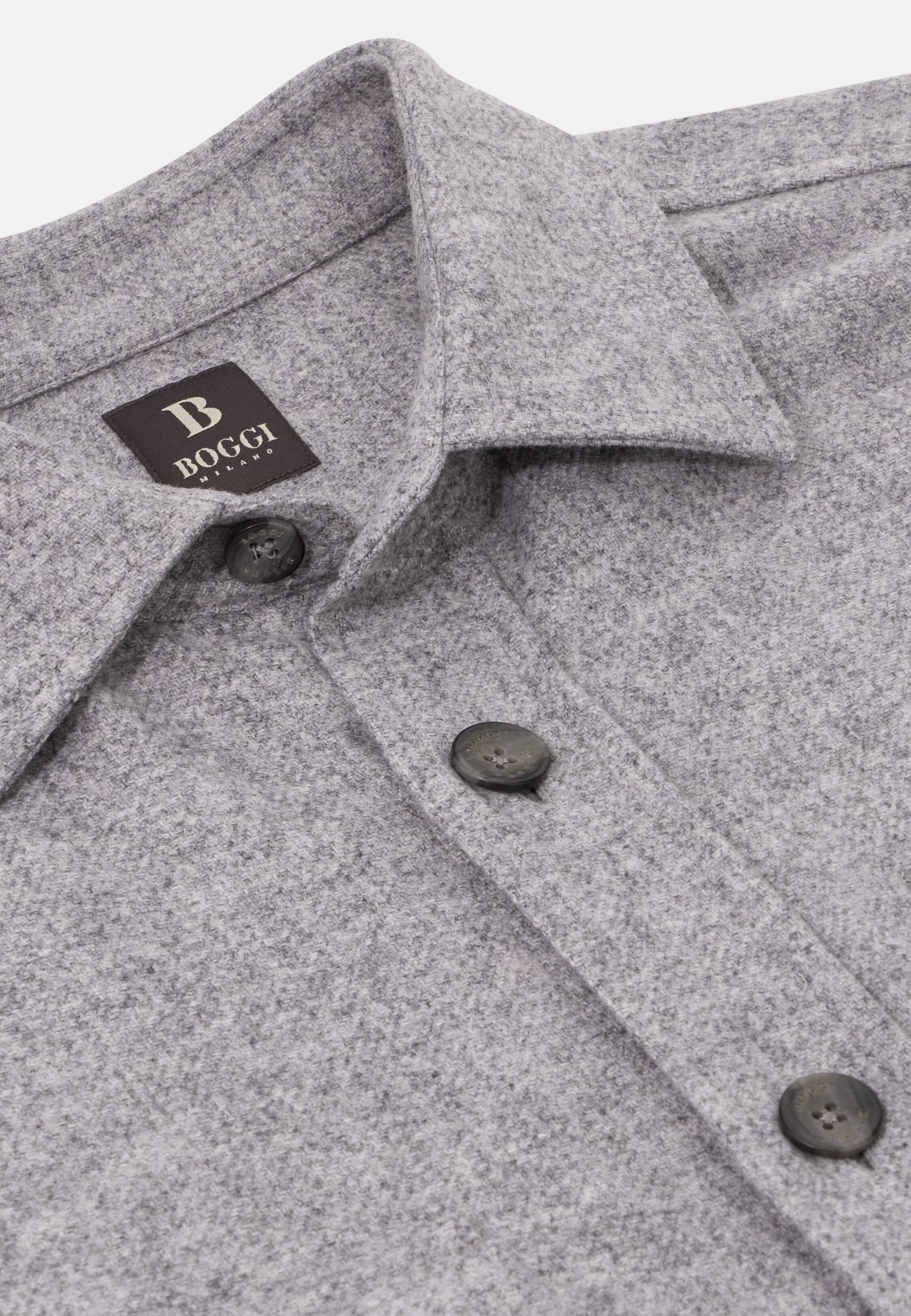 Men's Overshirt in Wool and Tencel Flannel, Grey | Boggi Milano