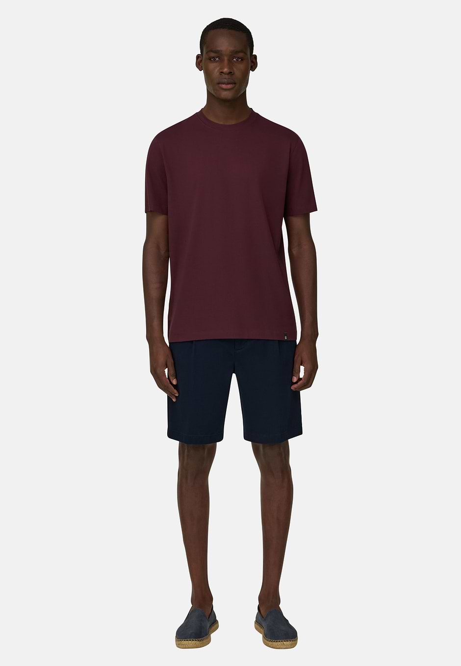T-Shirt In Stretch Pima Cotton, Burgundy, hi-res