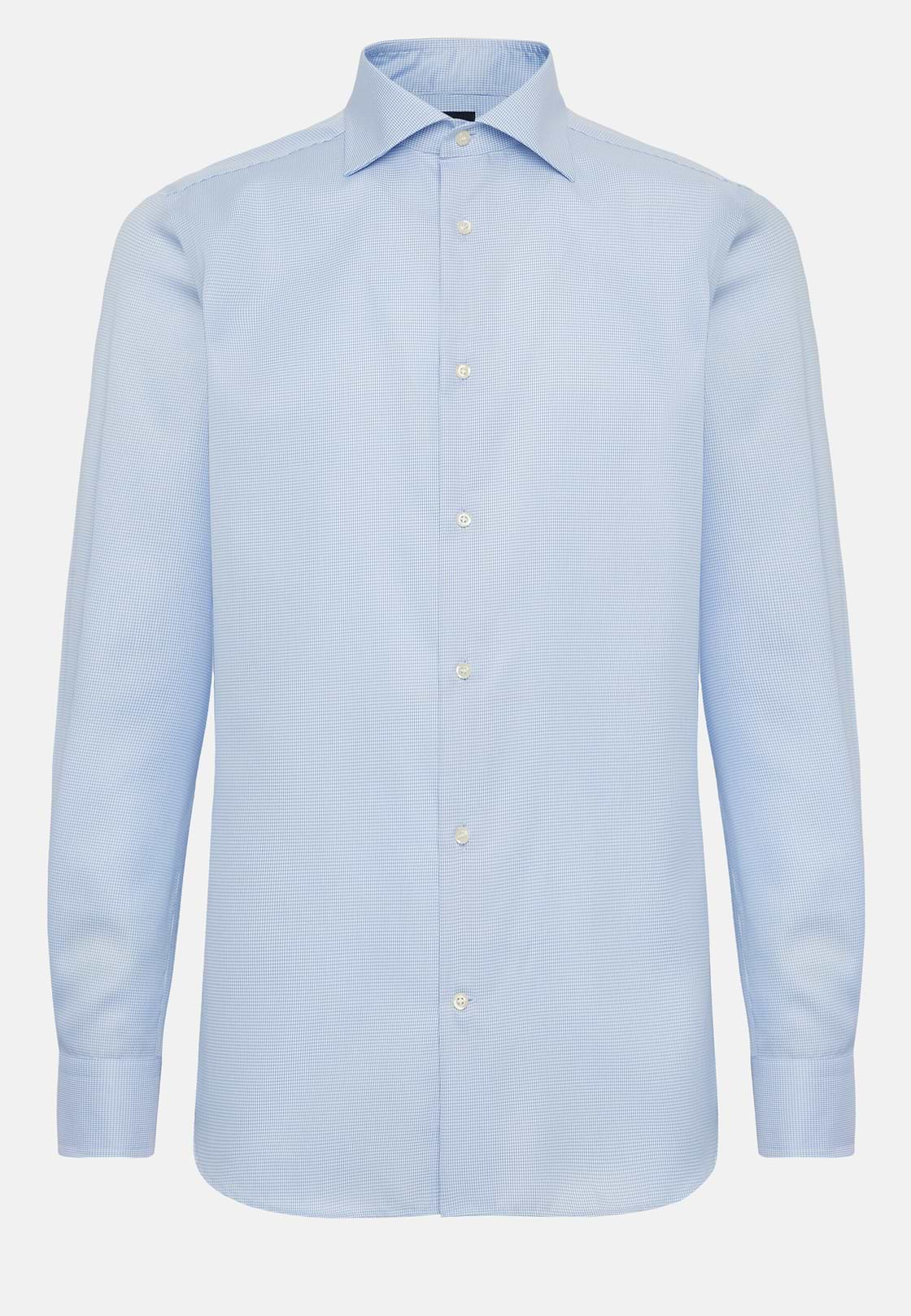 Chemise Bleu Clair Pied-de-poule En Coton Regular Fit, Bleu clair, hi-res