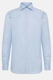 Chemise Bleu Clair Pied-de-poule En Coton Regular Fit, Bleu clair, hi-res