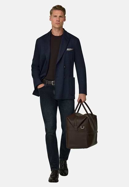 Blazer Dubbelrij Gemengd Wol B Jersey, Navy blue, hi-res