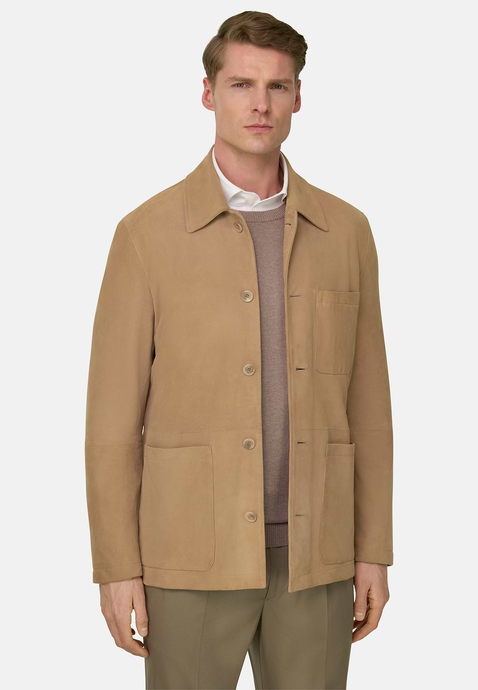 Veste Chemise Work En Cuir, Beige, hi-res