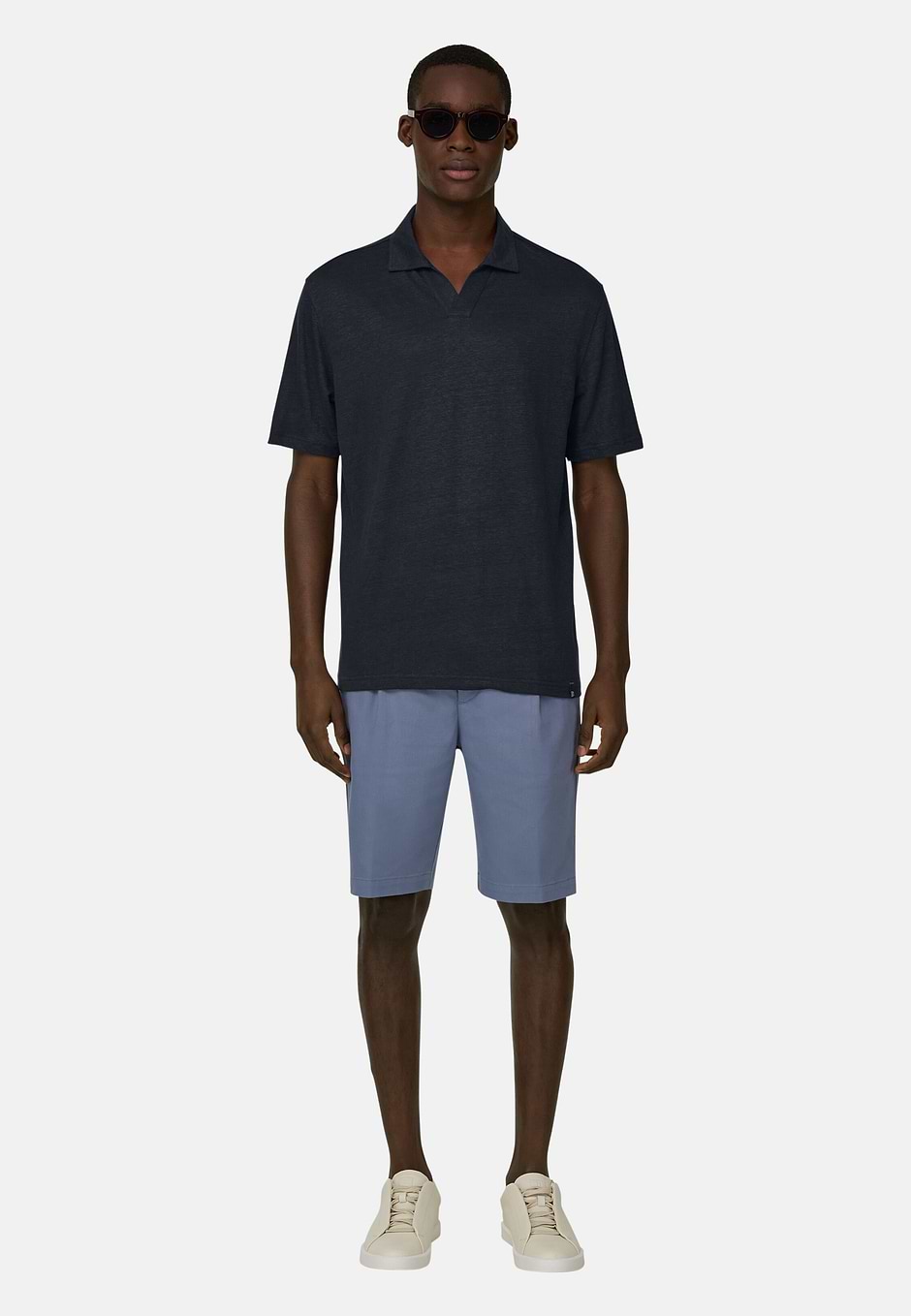 Stretch Linen Jersey Polo Shirt, Navy blue, hi-res