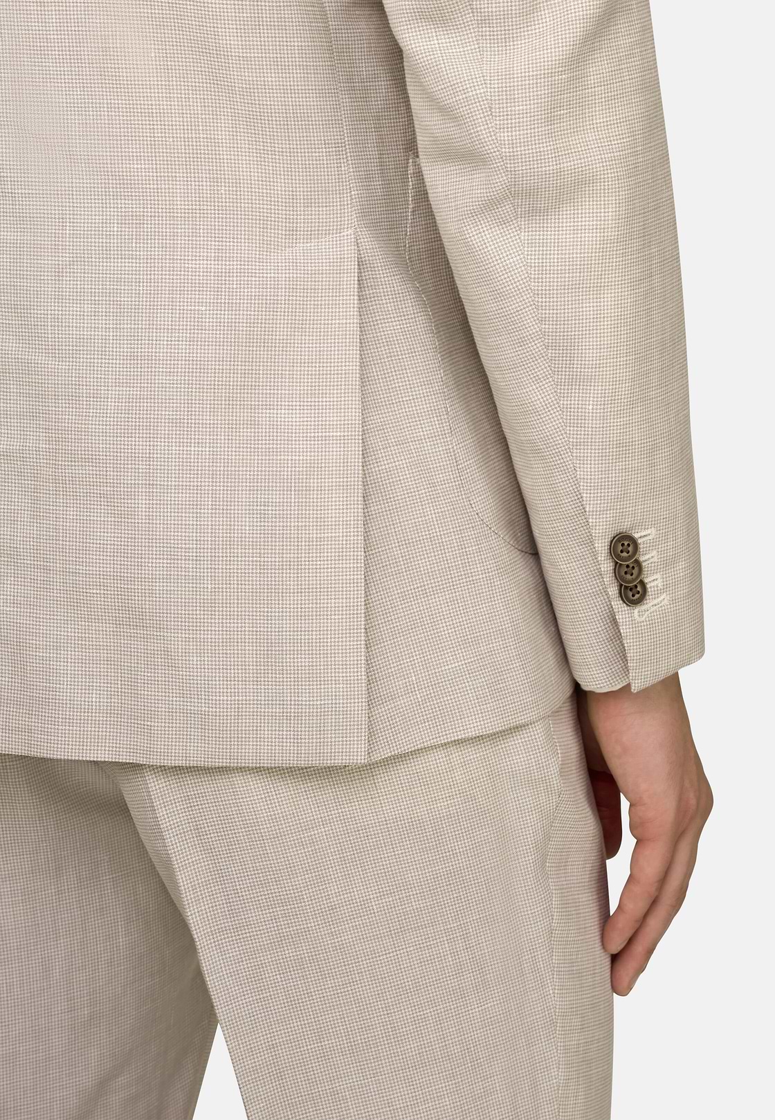 Pied De Poule Linen Wool Silk Suit, Beige, hi-res, 4