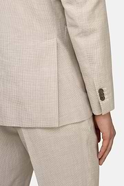 Pied De Poule Linen Wool Silk Suit, Beige, thumb, 4