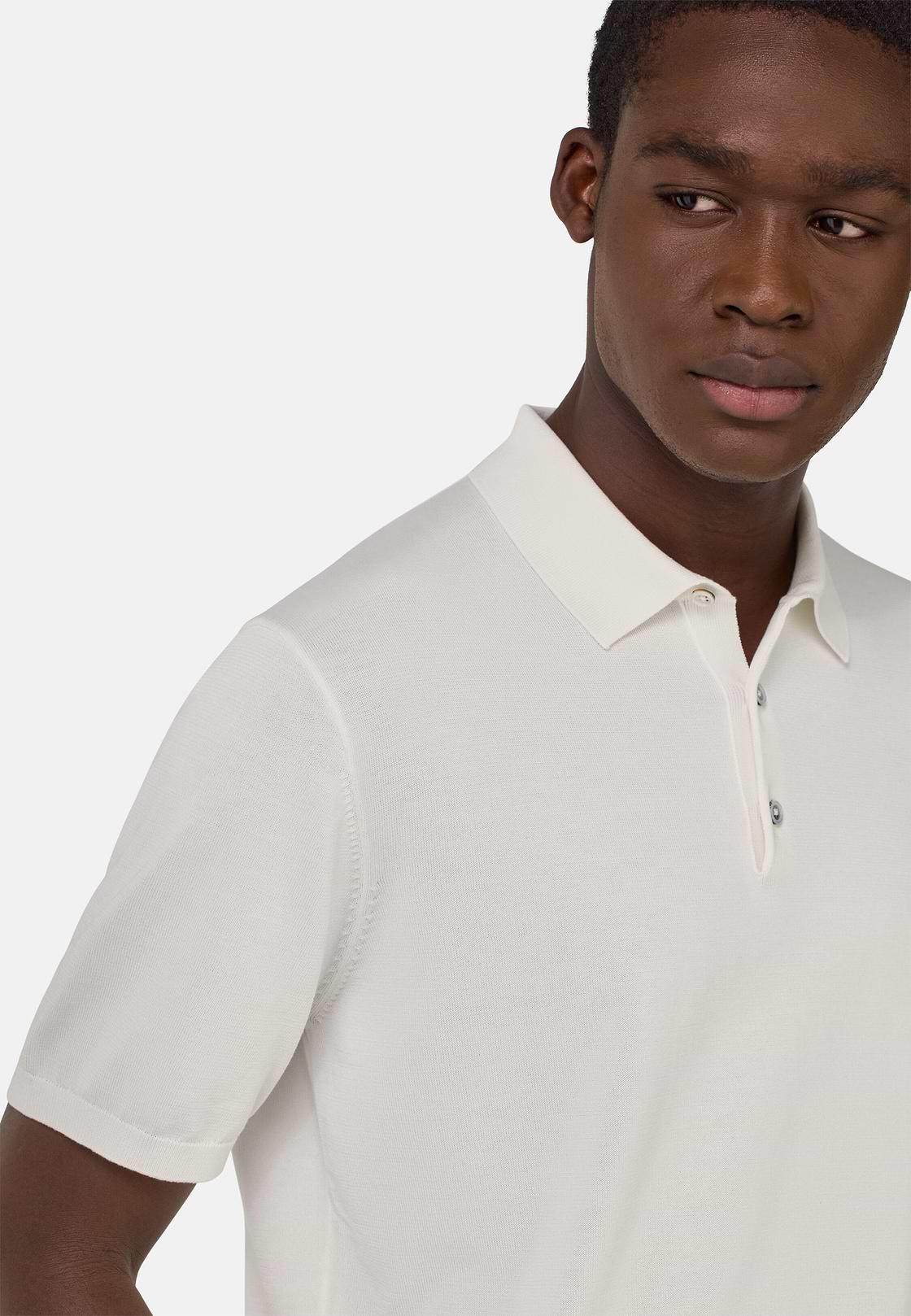 Polo de punto en algodón seda, Blanco, hi-res